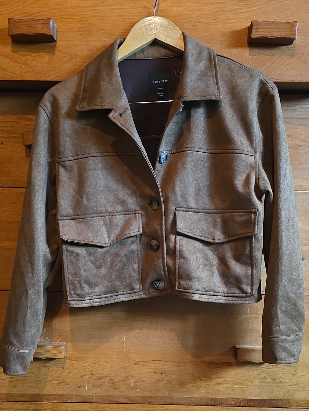 Love Tree Brown Faux Suede Cropped Shacket Jacket Size Small